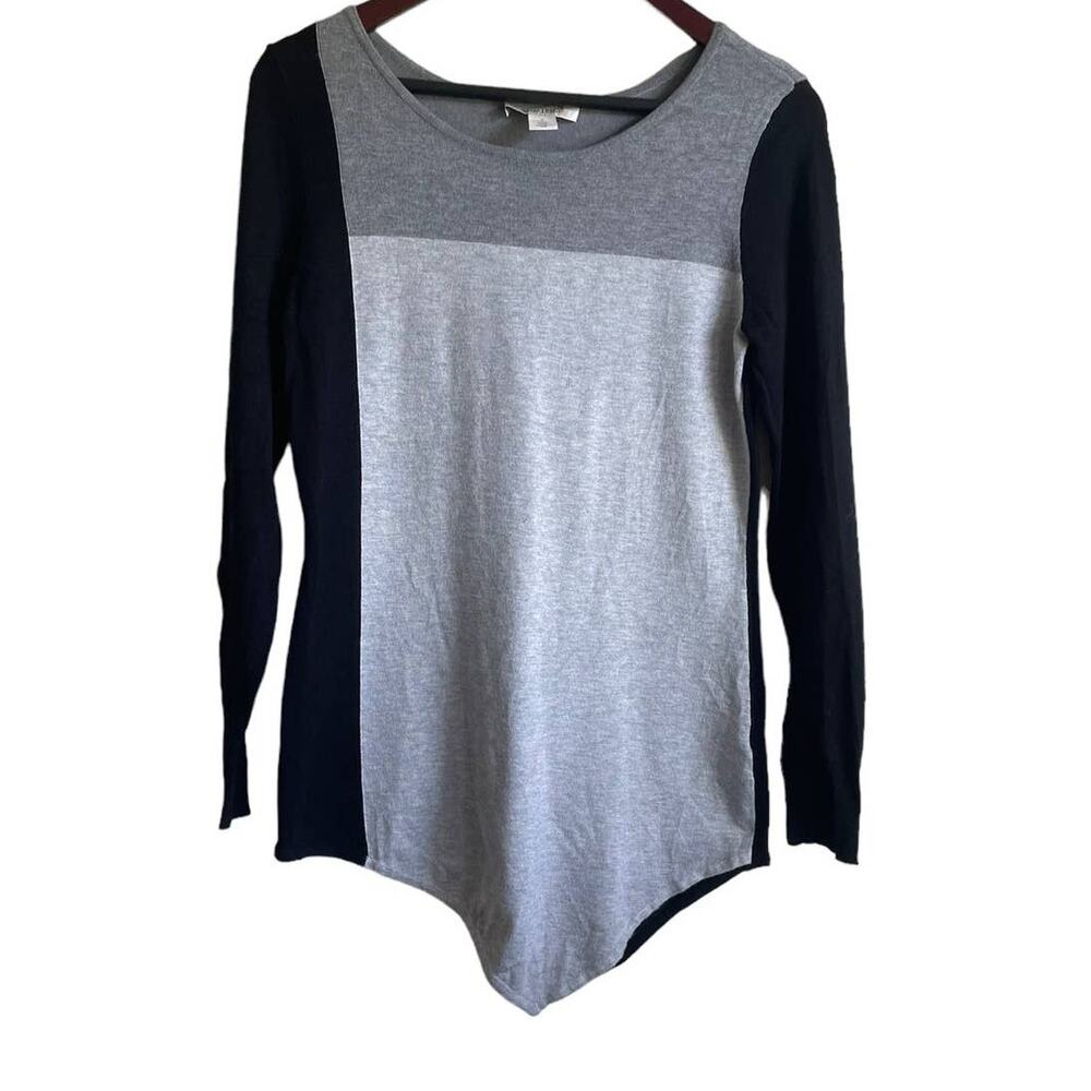 White House Black Market Women Top‎ Knit Side Slit Stretch Black Gray Lagenlook